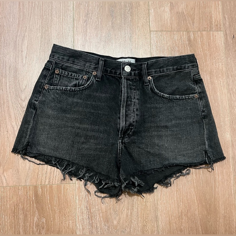 Like new AGOLDE Parker dark grey black denim shorts CRASH 27